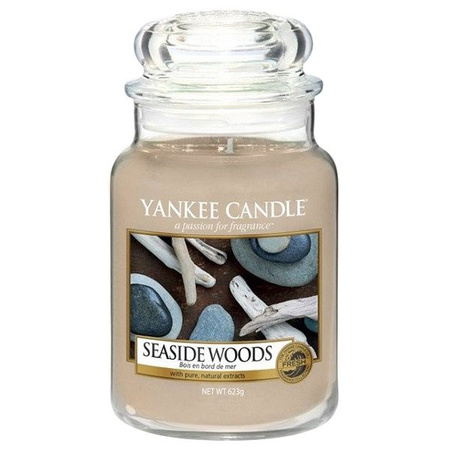 Yankee Candle Seaside Woods duża świeca zapachowa w szkle morskie drewno sól i bursztyn relaksujący aromat 623g