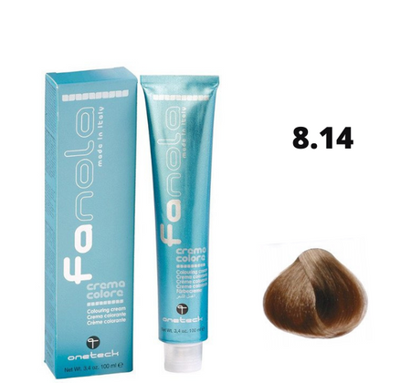 Fanola farba do włosów 8.14 jasny blond popielato-miedziany, zbalansowany efekt, 100 ml