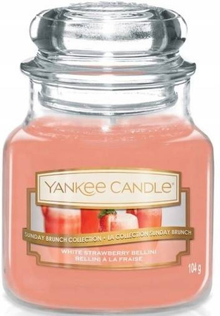Yankee Candle Small Jar White Strawberry Bell świeca zapachowa słodka truskawka z lekką świeżością 104g