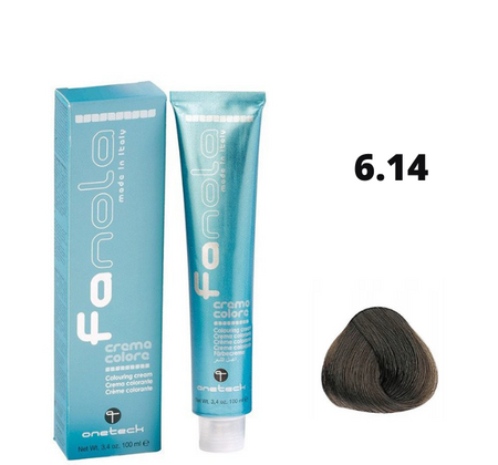 Fanola farba do włosów 6.14 ciemny blond popielato-miedziany, zbalansowany kolor, 100 ml