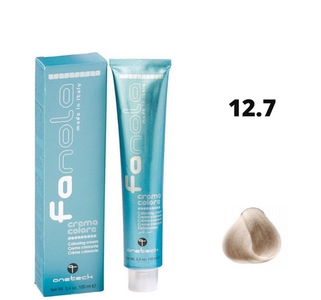 Fanola farba do włosów 12.7 super jasny blond brązowy, miękki ciepły odcień, 100 ml