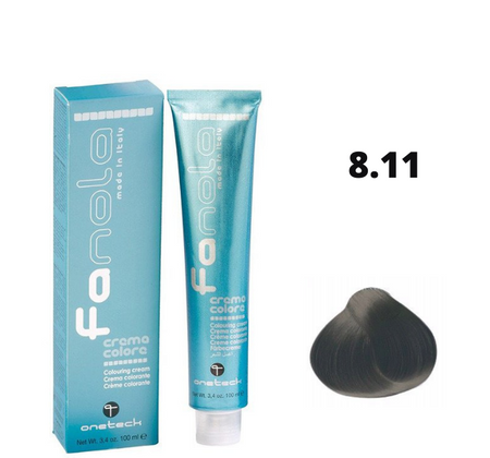 Fanola farba do włosów 8.11 jasny blond intensywnie popielaty, chłodna profesjonalna tonacja, 100 ml