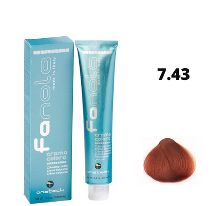 Fanola farba do włosów 7.43 blond miedziano-złoty, dynamiczny ciepły odcień, 100 ml