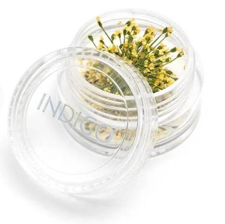 Indigo suszone kwiaty żółte ozdoba do paznokci naturalne dekoracje nail art